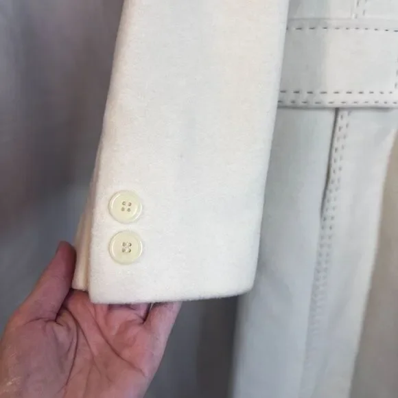 Marvin Richards Ivory 100% Pure Wool Trench Coat Topstitched Classic Maxi Size 6 - Picture 5 of 13